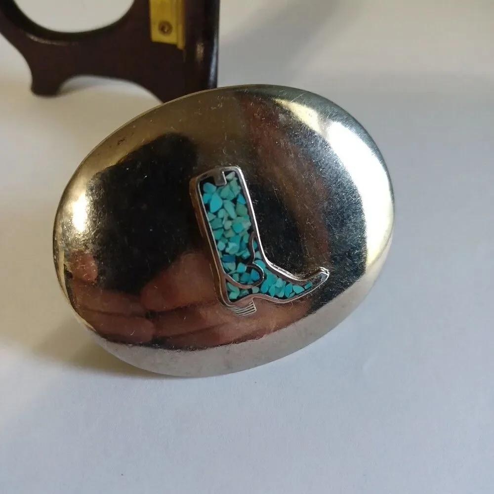 Cowboy Boot Native American Indian Faux Turquoise Inlay Belt Buckle Zuni Tribe